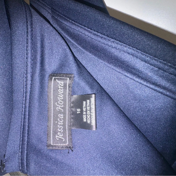 Jessica Howard navy blue off shoulder evening gown size 16 fits more like 14 - Picture 2 of 4